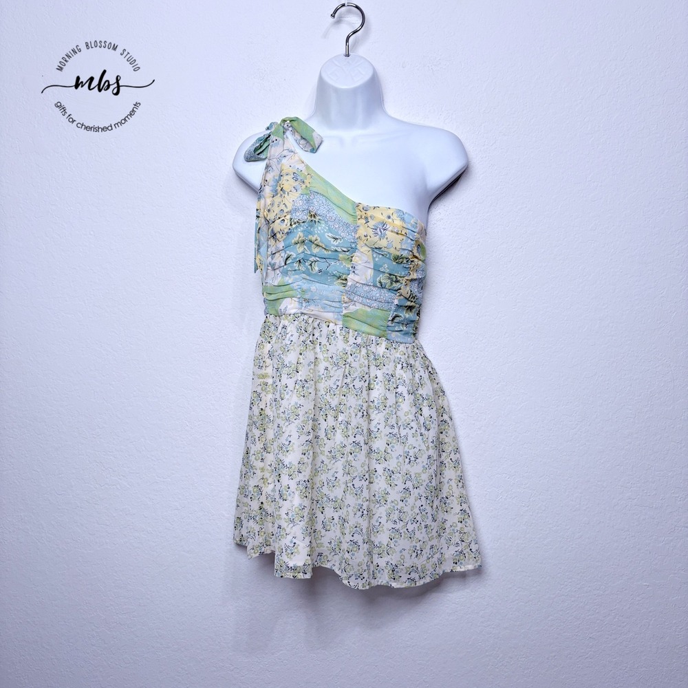 NWT Sky To Moon Floral One-Shoulder Mini Dress Green Multi Women M